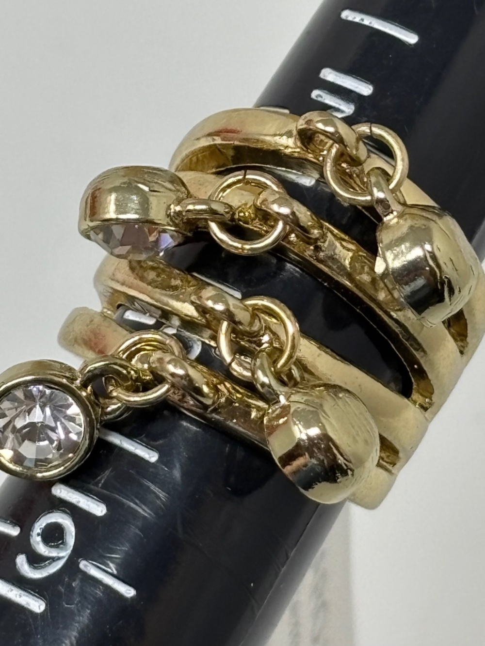G By Gennaro Womens Size 8 Gold Tone Layered Ring with Clear Crystal Dangles